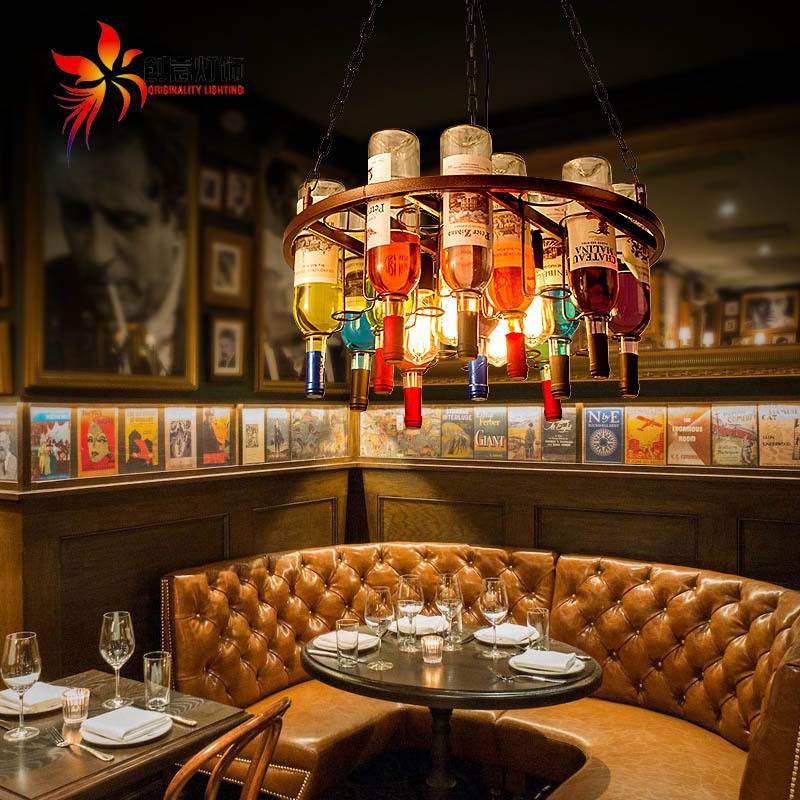 酒吧台吊灯复古工业风酒瓶装饰餐厅理发店创意个性铁艺术玻璃灯具