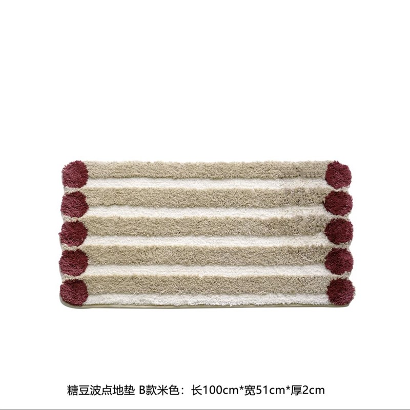 可爱糖豆波点植绒床边地毯客厅沙发卧室地垫浴室门口吸水防滑簇绒