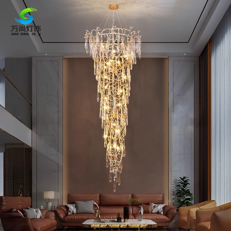 豪华全铜水晶吊灯轻奢复式楼别墅大灯挑高客厅楼梯酒店大堂树枝灯