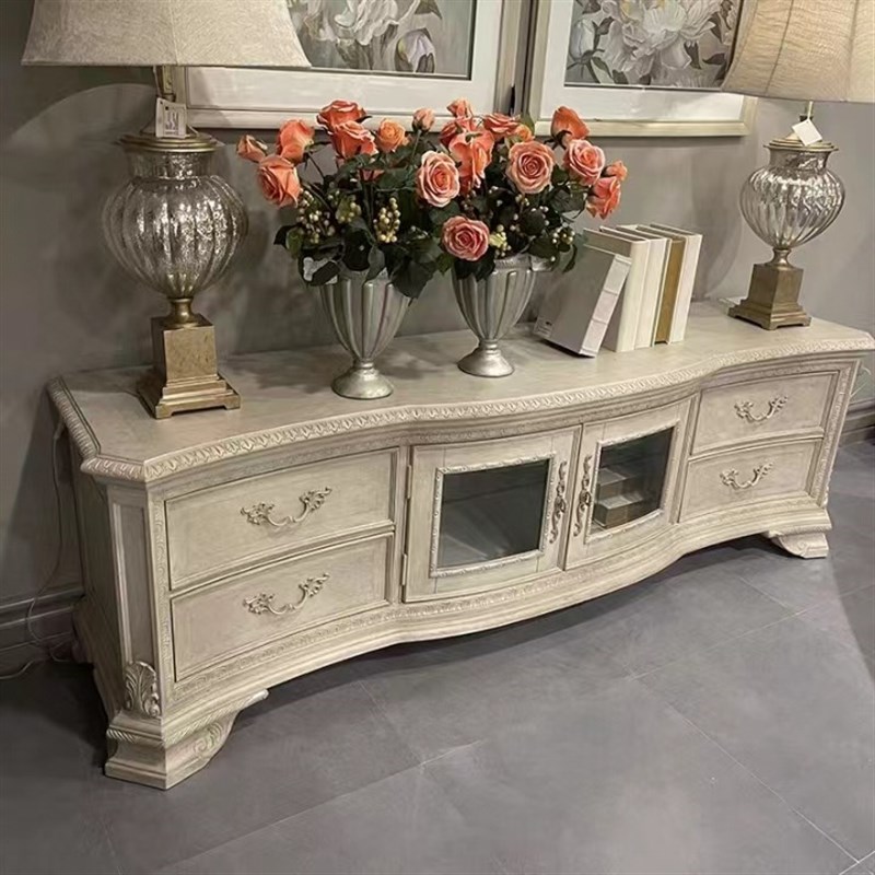 美式art复兴印记实木电视柜欧式复古客厅影视柜奢华雕花电视柜