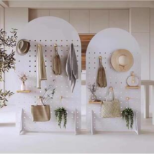 实木洞洞板立式屏风钉板隔断万象轮可移动客厅展厅展示架收纳直销