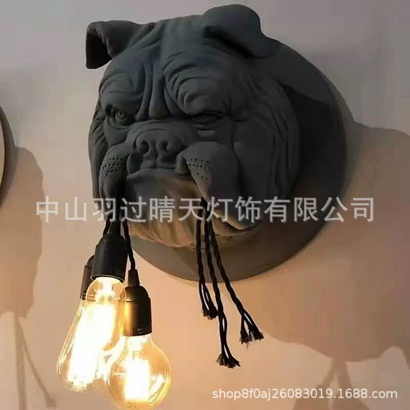创意KTV斗牛犬壁灯客厅餐厅书房个性酒吧装饰北欧动物头猩猩壁灯