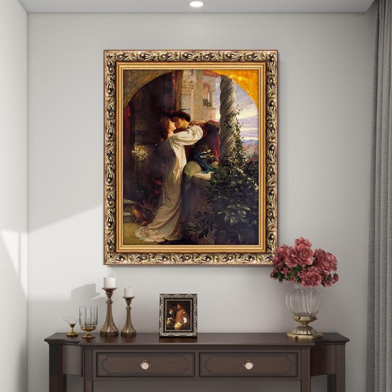 罗密欧与朱丽叶》油画法式浪漫爱情装饰画客厅人物欧式卧室挂画竖