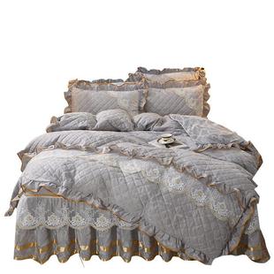 V3FP可拆洗加厚天鹅绒夹棉床裙四件套1.5m床罩2m被套1.8米珊瑚绒4