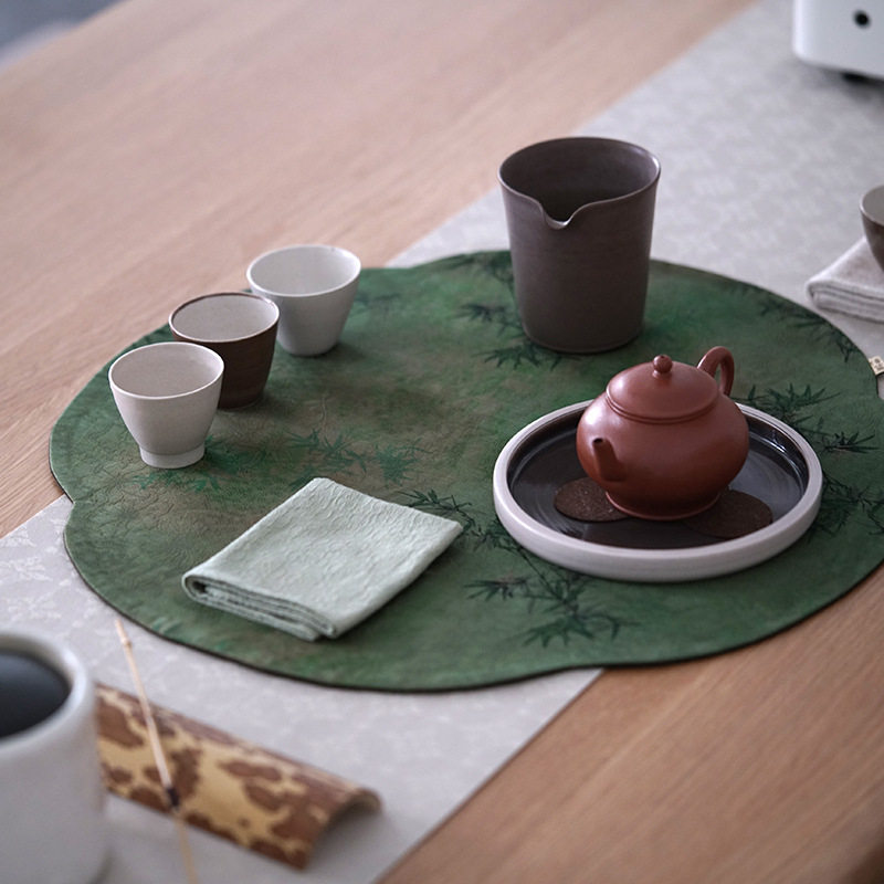 棉麻香云纱真丝海棠茶席慢蓝传统手工布艺植物染印染刺绣席垫