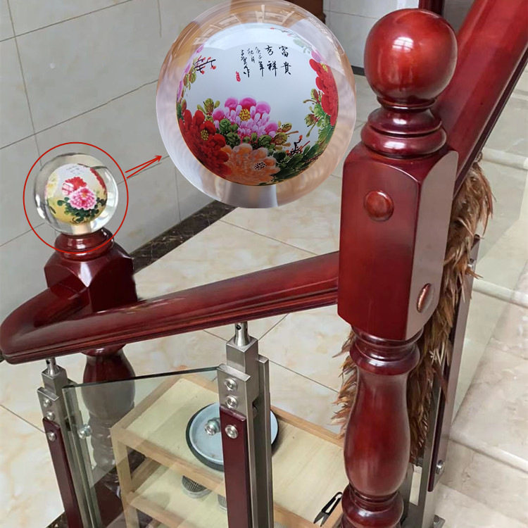 创意特色起步柱水晶球楼梯扶手球装饰酒店别墅高档扶手国风水晶球