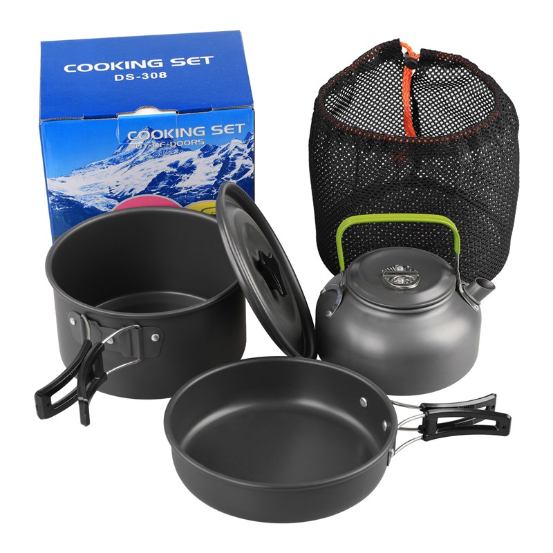 户外野餐套锅2-3人套锅加08茶壶 便携式野营套锅DS-308烹饪锅