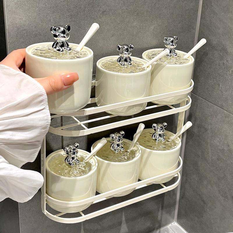 轻奢调料盒壁挂厨房盐味精调味品收纳盒家用墙挂式陶瓷调味罐套装