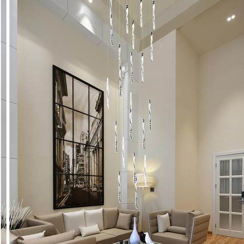 楼梯长吊灯别墅复式楼梯水晶吊灯led简约别墅旋转楼梯2.5m吊灯