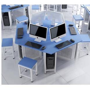 学校机房实训室桌椅五边形六边形电脑桌六角实验桌实践活动室桌椅