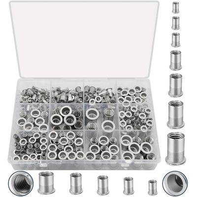 300PCS盒装公制/英制304不锈钢螺纹平头拉铆螺母套件