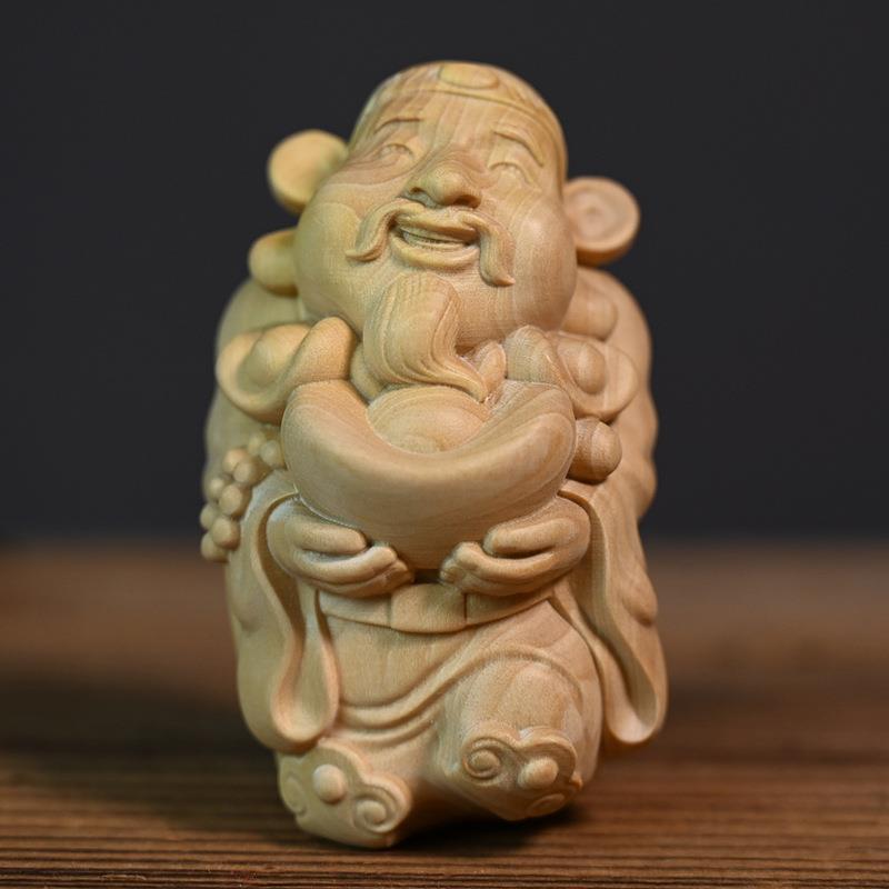 黄杨木雕刻财神摆件文玩手把件财神爷桌面摆件室内家居装饰工艺品