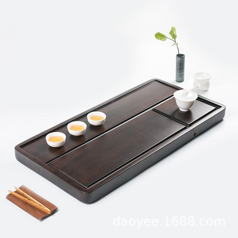 匠一 天然整块黑檀木茶盘 实木茶台 大小号家用原木茶海排水茶具