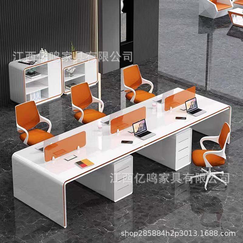 白色简约现代员工办公桌2/4/6/8/烤漆职员办公室带屏风卡座办公桌