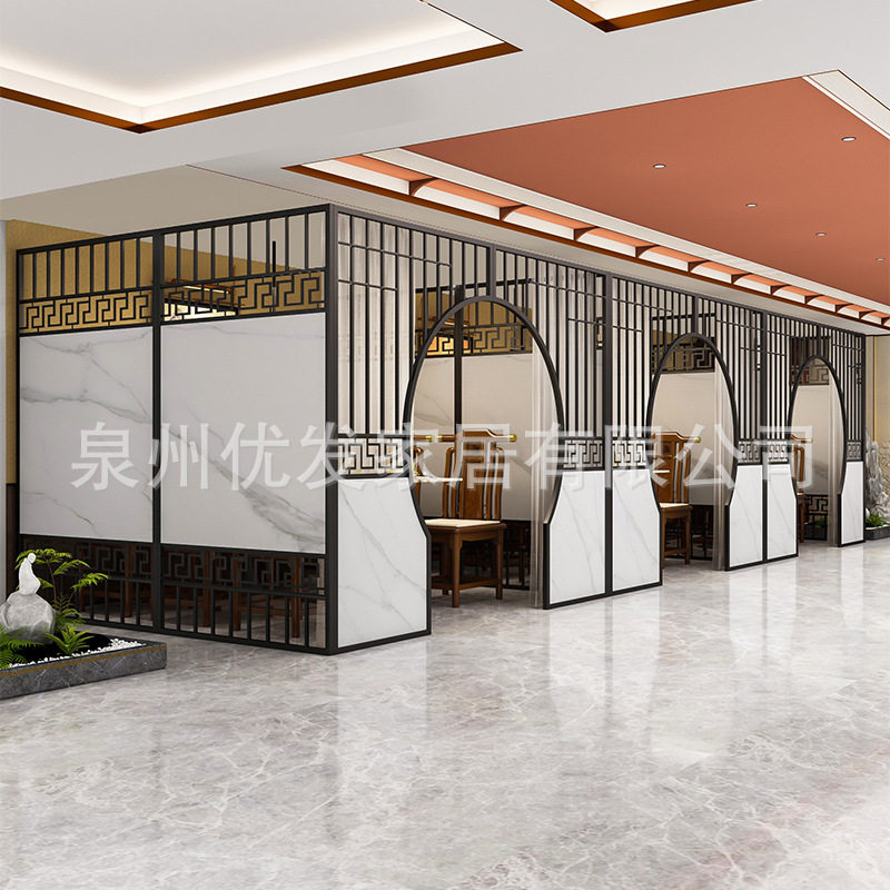铁艺中式包厢屏风隔断餐饮饭店包间格栅餐厅火锅店雅间月洞门