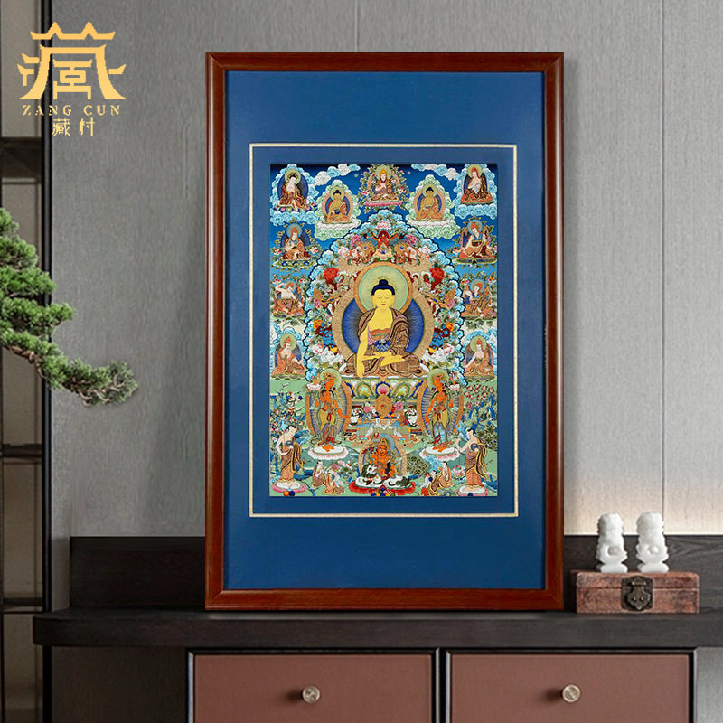 藏村释迦牟尼唐卡现代装裱挂画释迦摩尼家居装饰挂画
