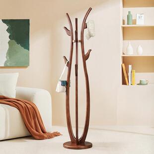 实木新中式落地衣帽架树形加粗加高挂衣架客厅立式收纳挂包置物架