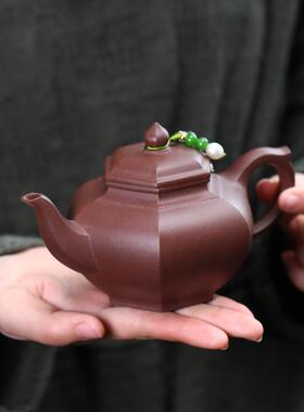 宜兴紫砂壶茶具原矿底槽青全手工六方笑樱壶家用紫砂方器泡茶