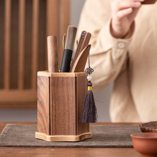 胡桃木茶道六君子套装黑檀木实木茶杯垫茶台茶勺茶具配件用品大全