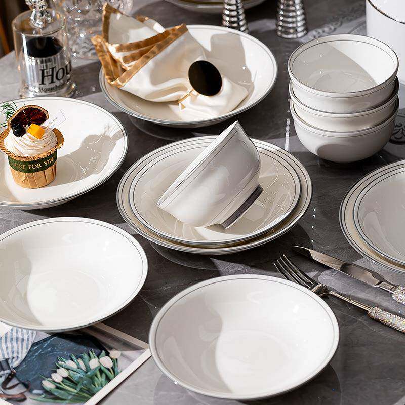 简约风碗具碗盘纯色釉下彩陶瓷餐具碗盘套装组合家用碗高级感饭碗