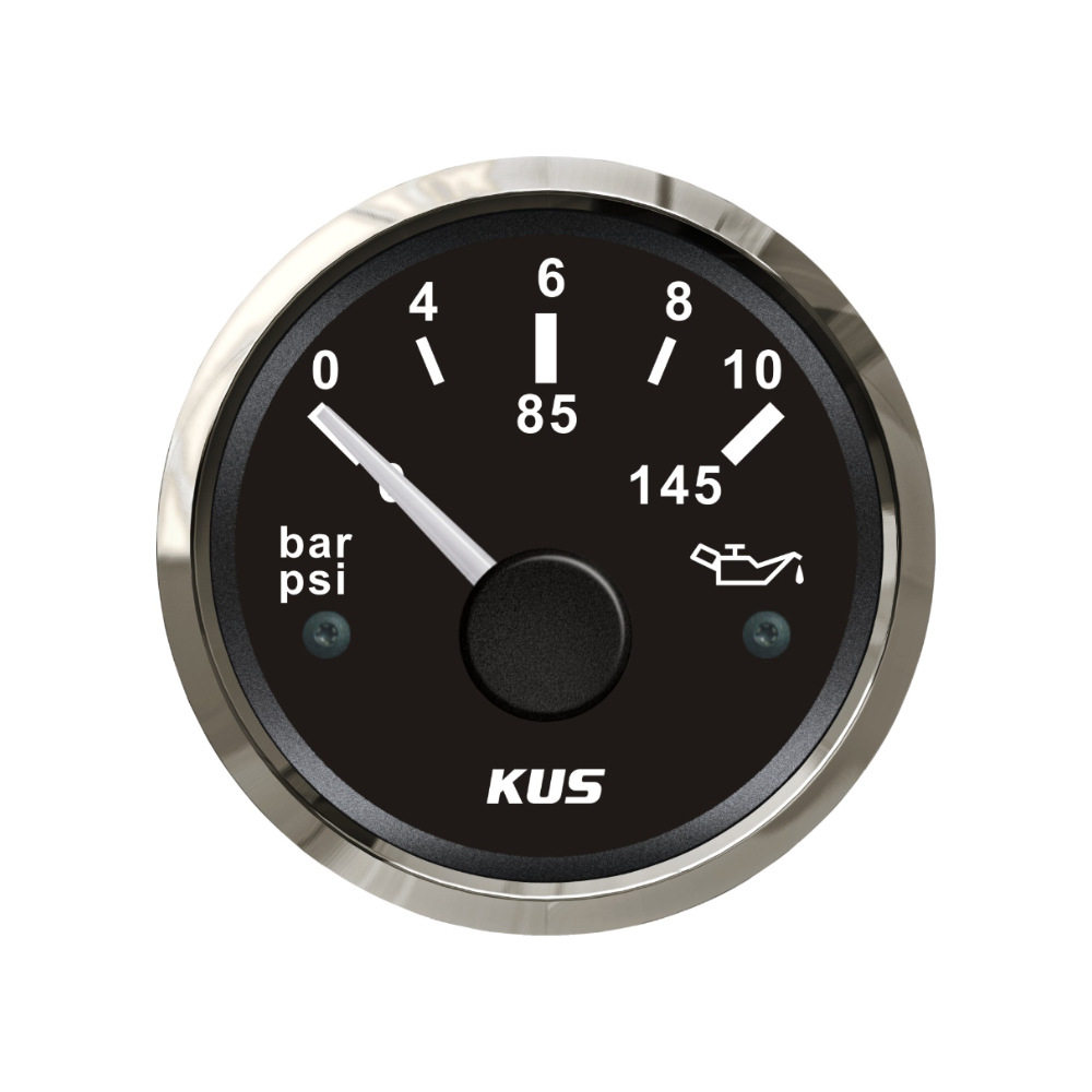 KUS仪表车用油压表5bar10bar52mm船舶汽车房车通用款带夜灯