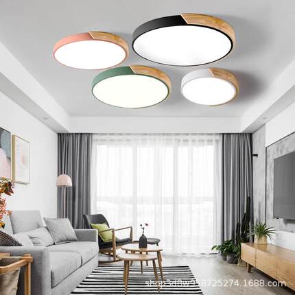 简约现代LED卧室圆形木吸顶灯走廊过道玄关灯具北欧个性创意阳台