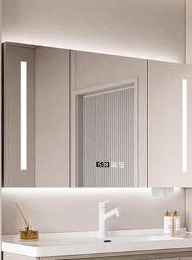 IL实木智能浴室镜柜单独挂墙式带灯除雾卫生间梳妆镜子带置物架收