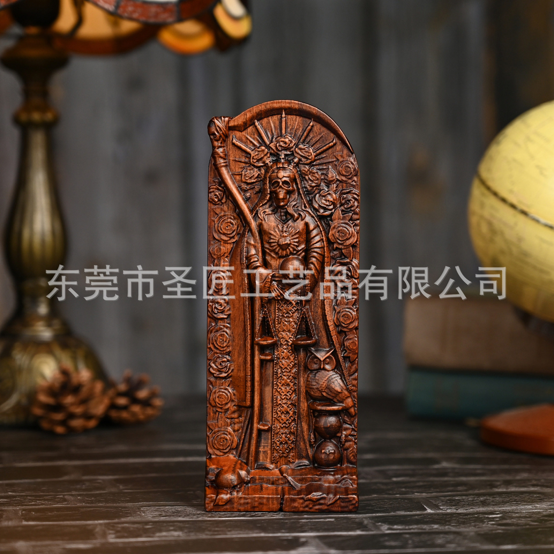 木质工艺品北欧死神圣像浮雕摆件装饰木雕装饰品实木雕刻木制