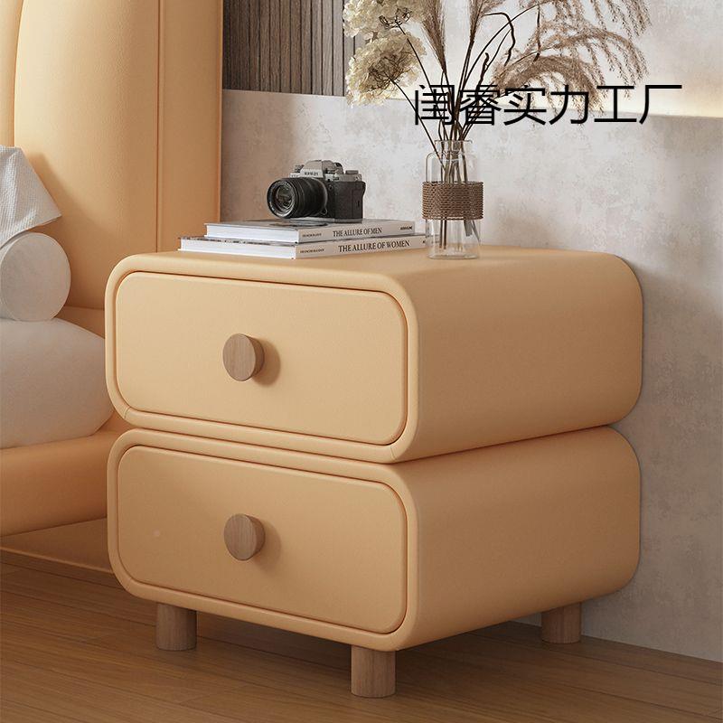 奶油风现床头柜卧见详情室木皮床边实柜简约代极简易质免安装小型