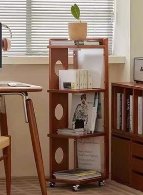移动PRZ简易书柜带轮小列推车中古风实木可移示动置物墙架靠陈展