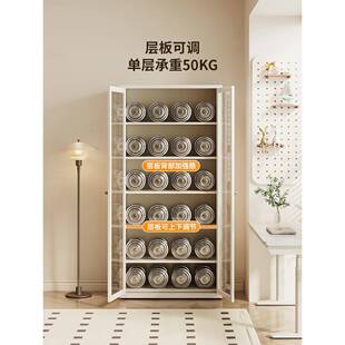 奶风CDM书架家用学生书柜钢制储物带门防尘油展示柜厅落地收柜纳