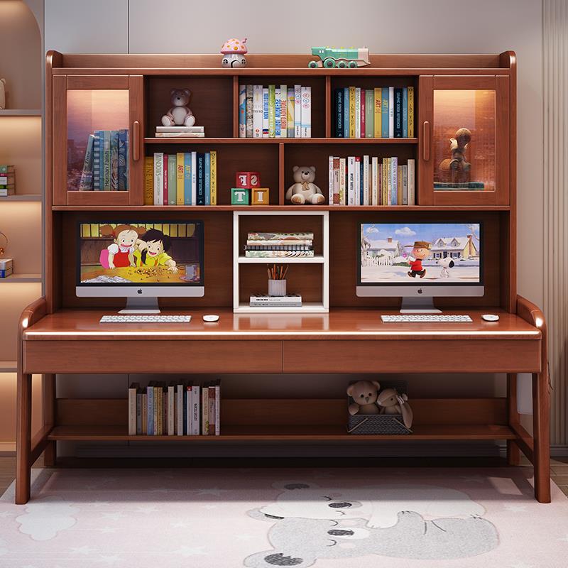 实双人书桌书架一体脑桌办公桌家用客厅并木排学习电写组字676桌