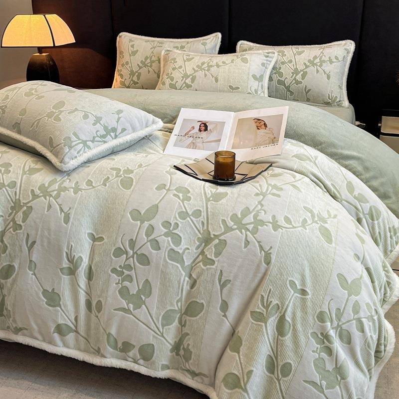 新款457兔兔单绒包A边立体雕花绒件套B版双面绒四床式暖绒双人床