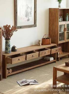 老榆木边柜小户型客AKR矮柜实木电视柜墙中式民宿复新古地厅柜储