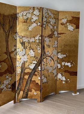 中隔断客酒厅餐厅折叠移动漆画古QAW金箔屏风工厂店公办室玄关家