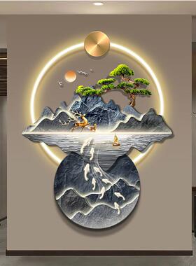 山水画关画走灯廊入玄户迎客松新中式285发光led氛围带挂灯装饰画