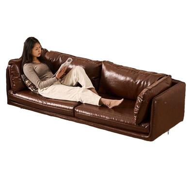 法式复古油蜡皮古沙客2025新款三厅279人位中风发直排皮艺沙发小