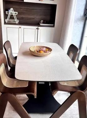 设计师中复古轻奢藤YAN编卧室古家用创意式法餐桌椅实木背餐椅椅