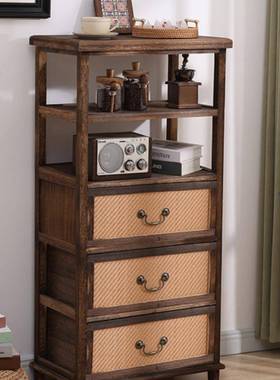 复古餐边柜实木茶水柜新式中几GNX门柜斗柜小书边双架茶柜靠墙储t