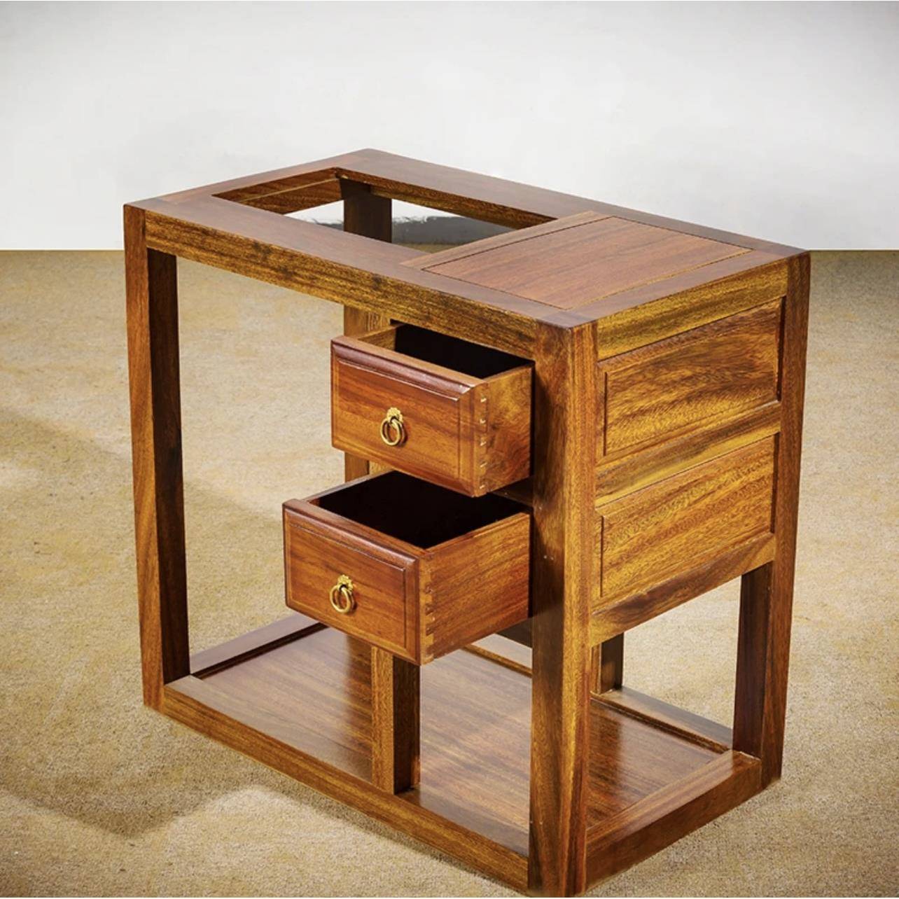 物奥大坎茶水柜实木板边柜用家泡茶台a原木中式餐边柜茶几茶桌储