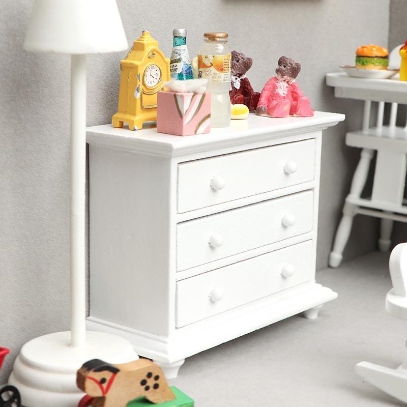 1:1VRF2o娃h屋dllouse迷你家具白色儿童房套装小床摇椅摇娃马柜子