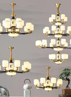 新中厅式全铜吊别灯客灯大气实木古57370复典中国风餐厅灯墅式楼