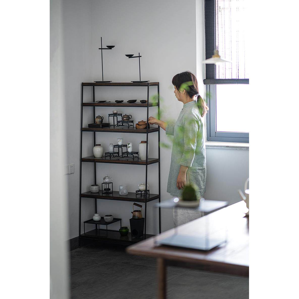 铁艺茶棚茶具置物架茶具茶器收纳架博古架茶空间茶室实木架