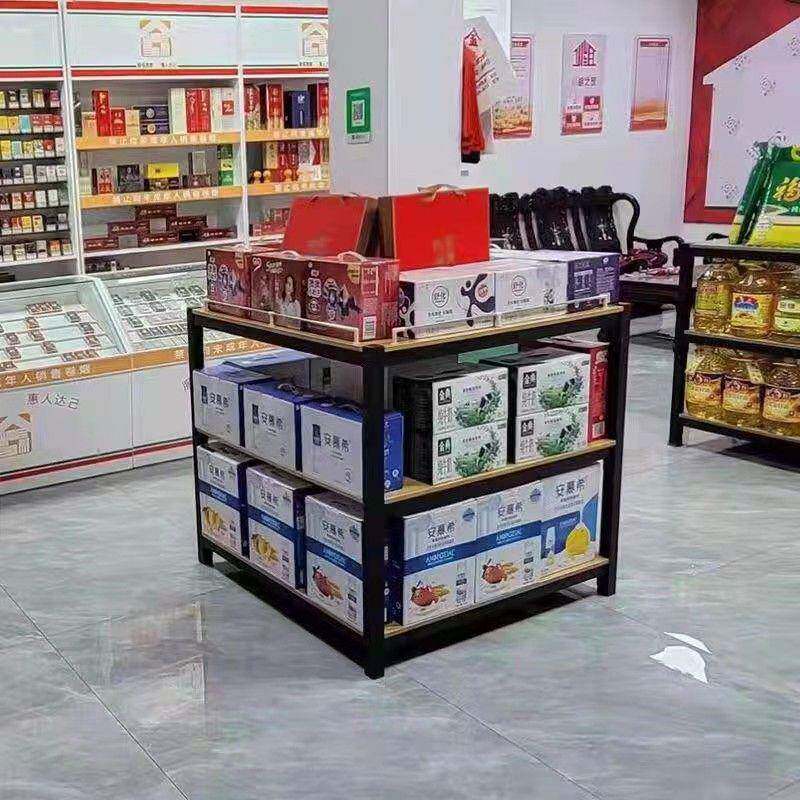 超市堆头货架粮油米面钢木牛奶饮料促销台便利店展示架洗化促销车