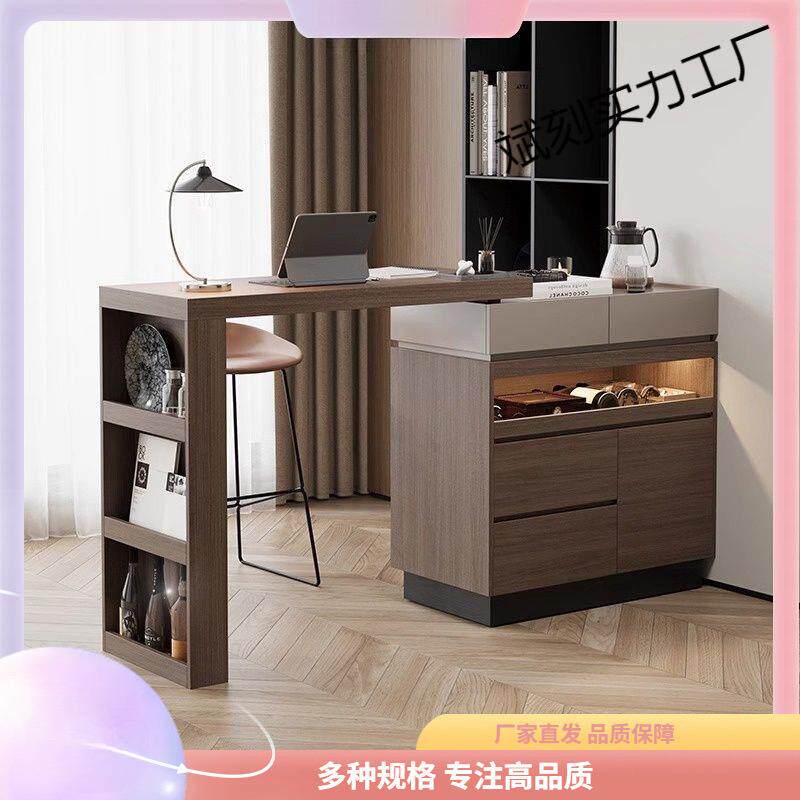 意式极简可伸缩吧台办公一体柜餐边柜客厅隔断小户型沙发侧边柜