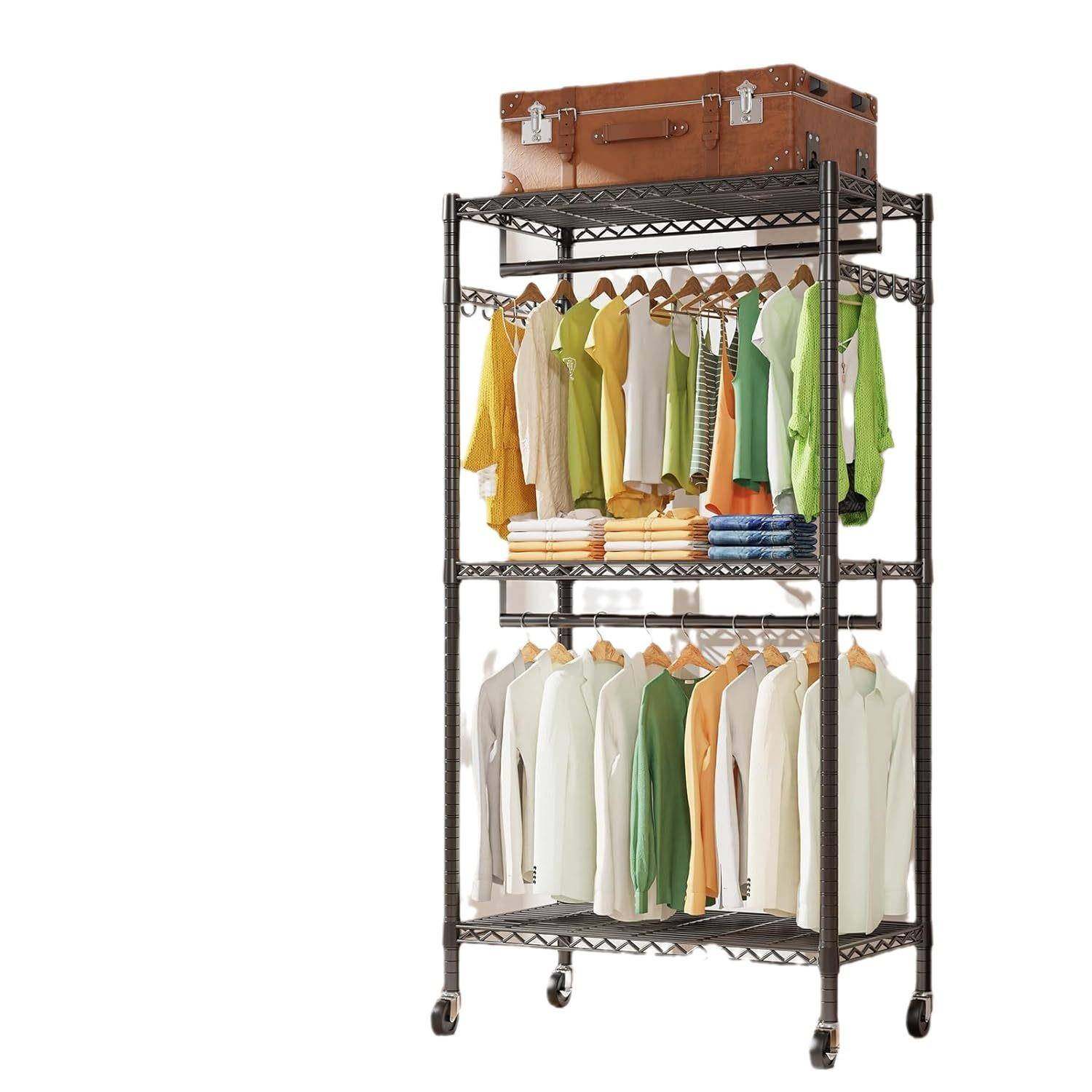 简易衣柜家用卧室出租房用结实耐用简约全钢架开放式衣橱晾衣架