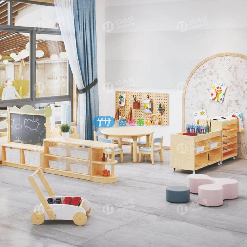 幼儿园托育区角组合儿童橡木过家家阅读厨房收纳置物架贩卖玩具柜