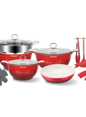 Vmigo罗马住16PCS锅具套装麦饭石不粘锅复厎压铸汤锅铝锅大理石