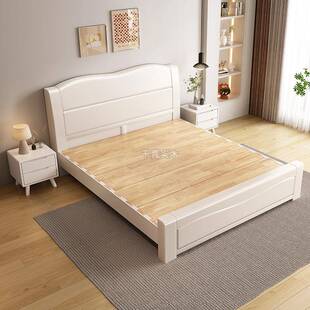 榫卯全实木床白色简约现代奶油风加厚储物双人床主卧1米8工厂直销