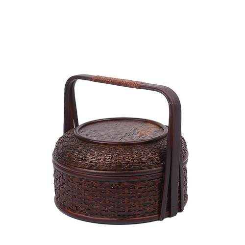 9WOR复古竹编食盒中式提篮竹编漆器食盒提盒果篮收纳篮送饭篮茶点